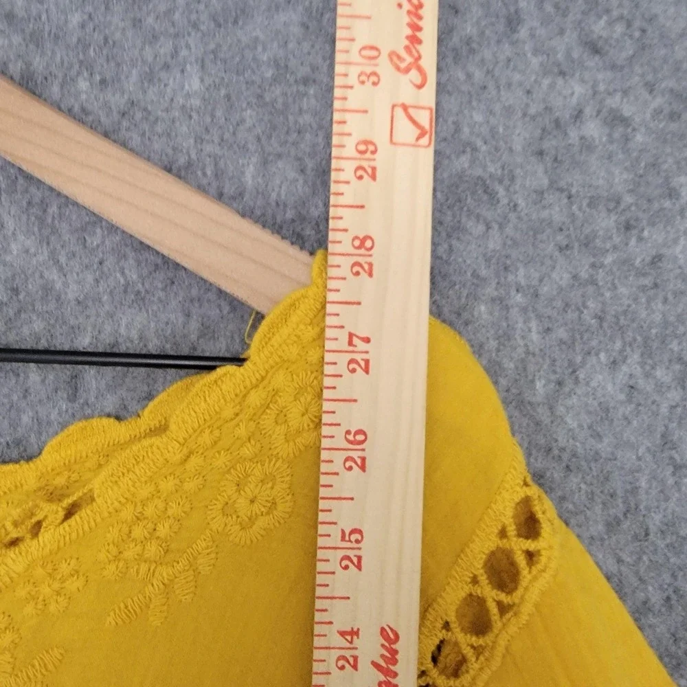 Anthropologie Solitaire Blouse Womens M Yellow Embroidered Boho Peasant Crochet - Picture 10 of 11